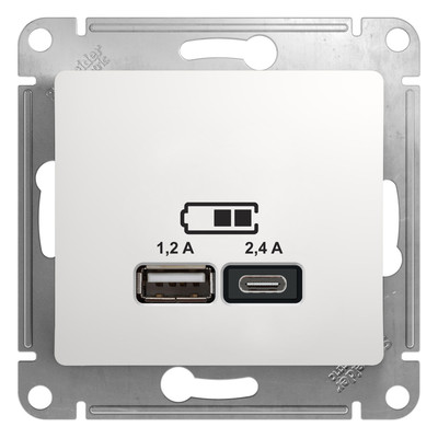GLOSSA USB РОЗЕТКА A+С, 5В/2,4 А, 2х5В/1,2 А, механизм, БЕЛЫЙ GSL000139
