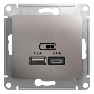 GLOSSA USB РОЗЕТКА A+С, 5В/2,4А, 2х5В/1,2 А, механизм, ПЛАТИНА GSL001239