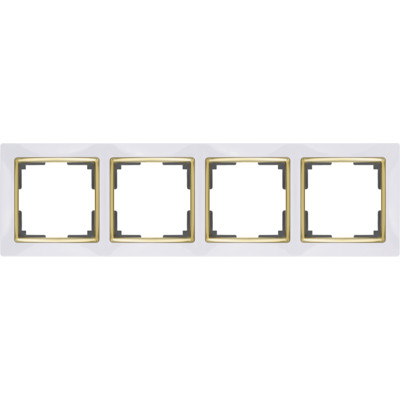 WL03-Frame-04-white-GD/ Рамка на 4 поста (белый/золото) Snabb