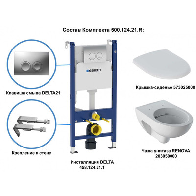 GEBERIT Renova
Комплект инсталляция и унитаз подвесной безободковый 500.124.21.R