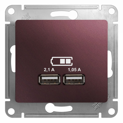 GLOSSA USB РОЗЕТКА A+A, 5В/2,1 А, 2х5В/1,05 А, механизм, БАКЛАЖАНОВЫЙ GSL001133