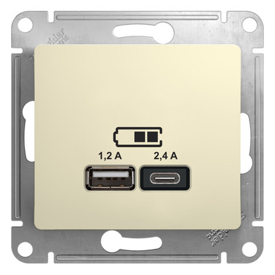 GLOSSA USB РОЗЕТКА A+С, 5В/2,4А, 2х5В/1,2 А, механизм, БЕЖЕВЫЙ GSL000239