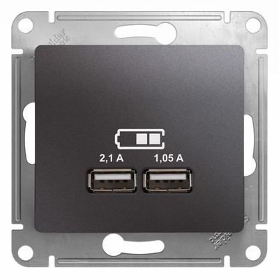 GLOSSA USB РОЗЕТКА A+A, 5В/2,1 А, 2х5В/1,05 А, механизм, ГРАФИТ GSL001333
