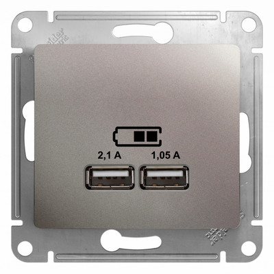GLOSSA USB РОЗЕТКА A+A, 5В/2,1 А, 2х5В/1,05 А, механизм, ПЛАТИНА GSL001233