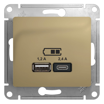 GLOSSA USB РОЗЕТКА A+С, 5В/2,4А, 2х5В/1,2 А, механизм, ТИТАН GSL000439
