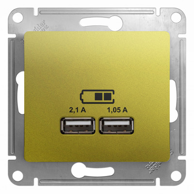 GLOSSA USB РОЗЕТКА A+A, 5В/2,1 А, 2х5В/1,05 А, механизм, ФИСТАШКОВЫЙ GSL001033