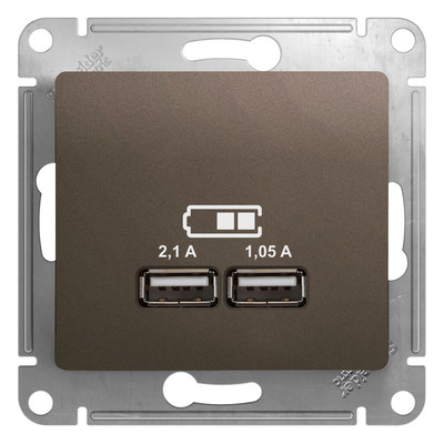 GLOSSA USB РОЗЕТКА A+A,5В/2,1 А, 2х5В/1,05 А, механизм, ШОКОЛАД GSL000833