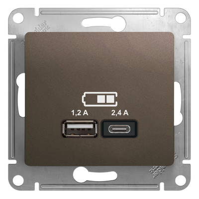GLOSSA USB РОЗЕТКА A+С, 5В/2,4А, 2х5В/1,2 А, механизм, ШОКОЛАД GSL000839
