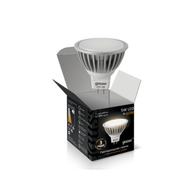 Gauss лампа светодиодная MR16 GU5.3 5W теплая 2700К